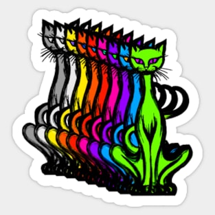 Retro 1970's Funky Groovy Multicolored Cats in a row Sticker